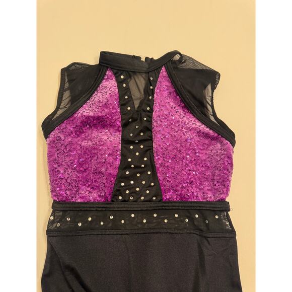 Weissman Purple and Black Mesh Unitard Size MC Medium Child Lined Stones - Picture 3 of 6